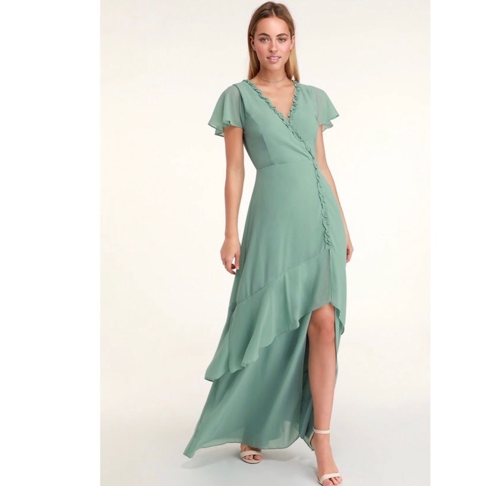LuLus Mint Green Ruffled Backless Maxi Dress